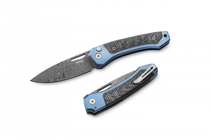 LionSteel TWAIN Damascus Ti Blue CF 01LS265DAM