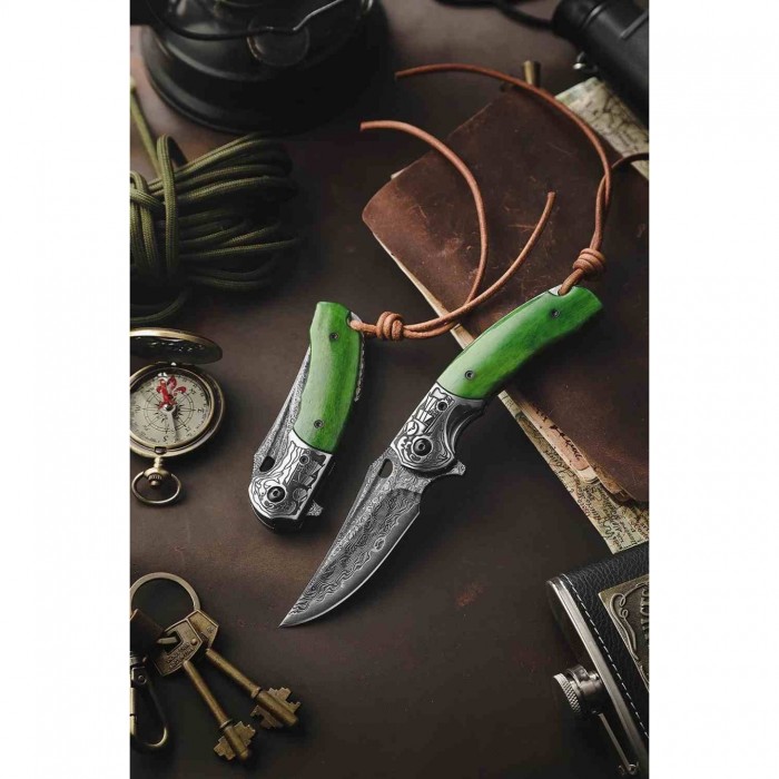 TRIVISA Puppis-02 Linerlock Damascus TVJS02GBDP