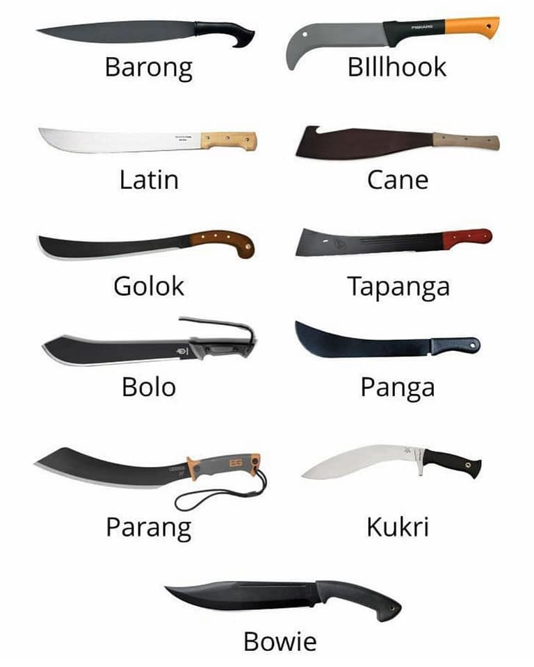 különféle machete kés és bozótvágó kés típusok